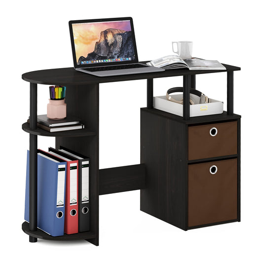 Furinno JAYA Desk, 38.4" Wide Gaming Desk with Bin Drawers, Computer Desk with Side Shelf, Office Desk for Study, Home Office, Bedroom, Dorm, Study Room, Espresso