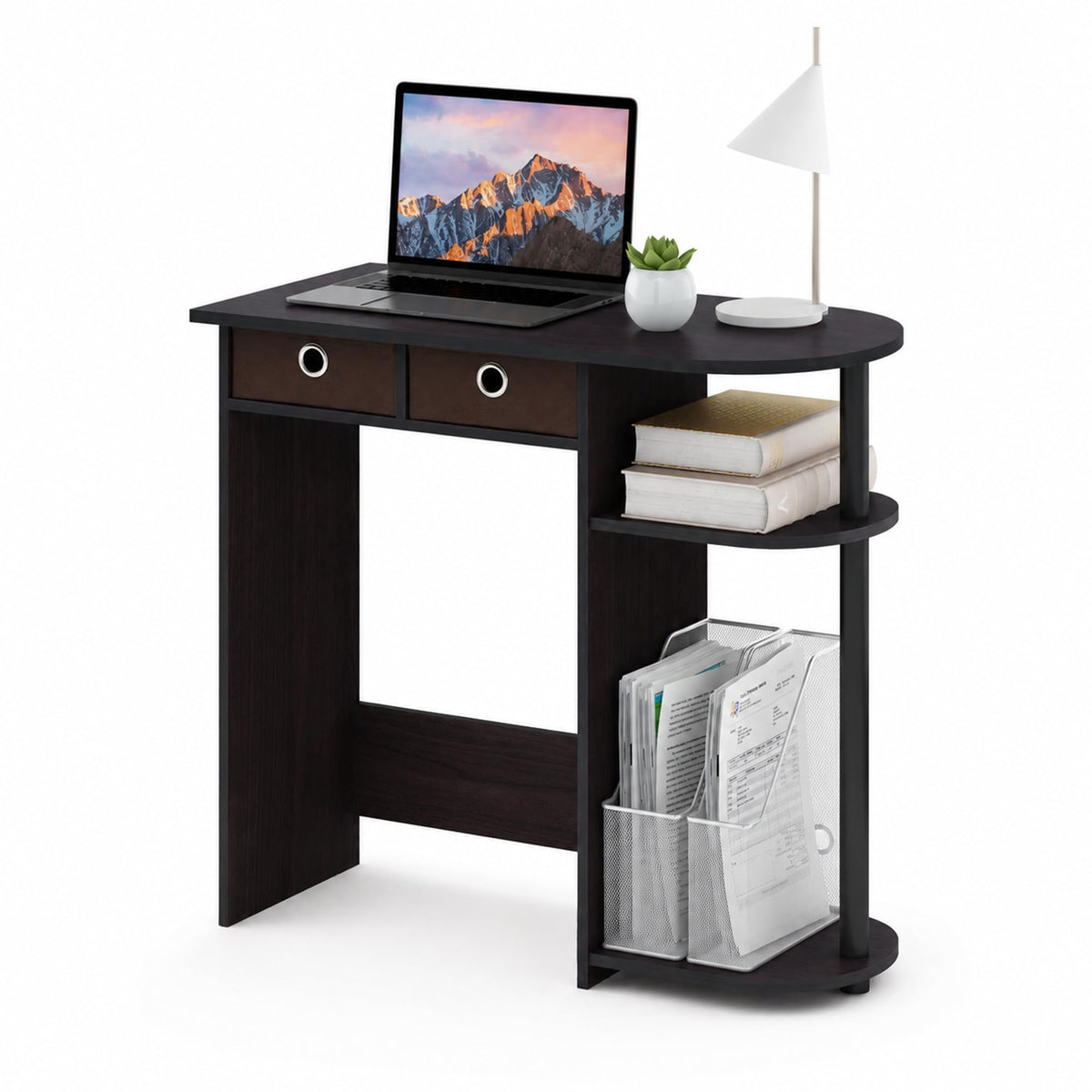Furinno Go Green 32-Inch Computer Desk with 2-Tier Shelf, Dark Mocha